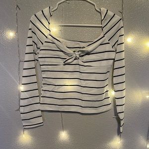 Knot front rib-knit striped tee